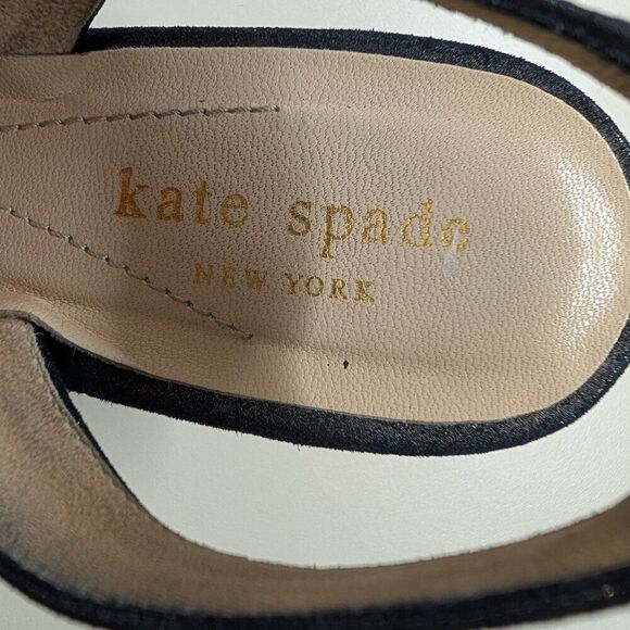 KATE SPADE Glitter Leather Black Slingback  Bow Open Toe Stiletto Fancy  7.5 M - Picture 4 of 9